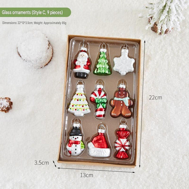 9-piece Christmas Glass Ornament Set Santa Snowman & Holiday Character Hanging Decorations for Christmas
