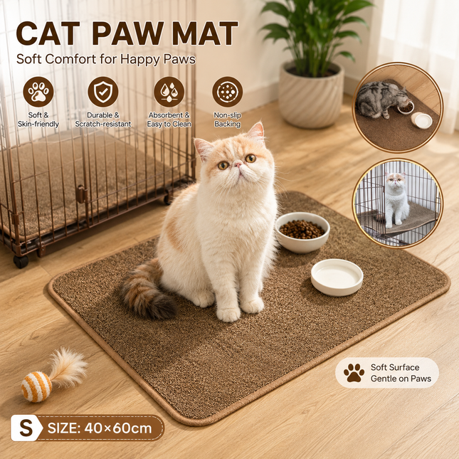 Brown S size 40 60cm Soft Cat Scratching Mat & Lounge Bed Durable Furniture Protector Rug Washable Scratch