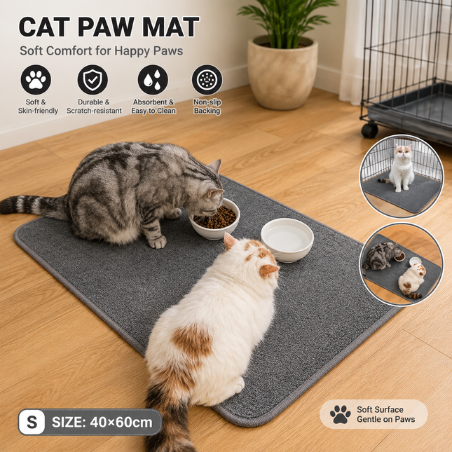 Grey S size 40 60cm Soft Cat Scratching Mat & Lounge Bed Durable Furniture Protector Rug Washable Scratch