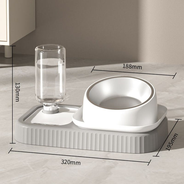 2 pcs Grey and White Cat Feeding Station with Water Dispenser & Slow Feeder Bowl – product detail