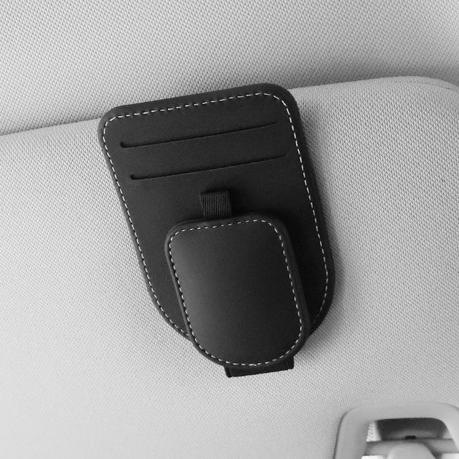 Black Car Sun Visor Eyeglasses Holder Magnetic Glasses Clip with Card Storage Multifunction Auto Sunglasses