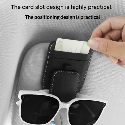 Black Car Sun Visor Eyeglasses Holder Magnetic Glasses Clip with Card Storage Multifunction Auto Sunglasses Organizer PVC Leather Interior Accessory