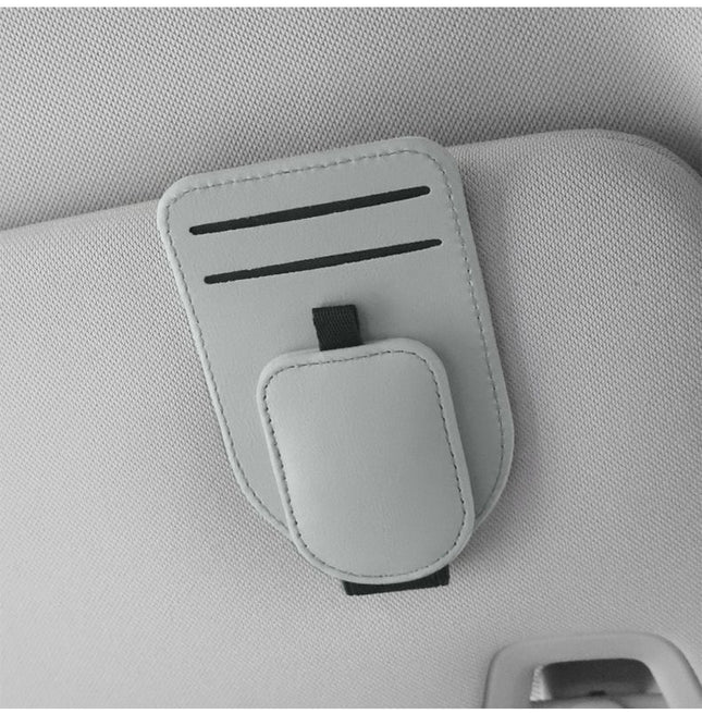 Grey Car Sun Visor Eyeglasses Holder Magnetic Glasses Clip with Card Storage Multifunction Auto Sunglasses