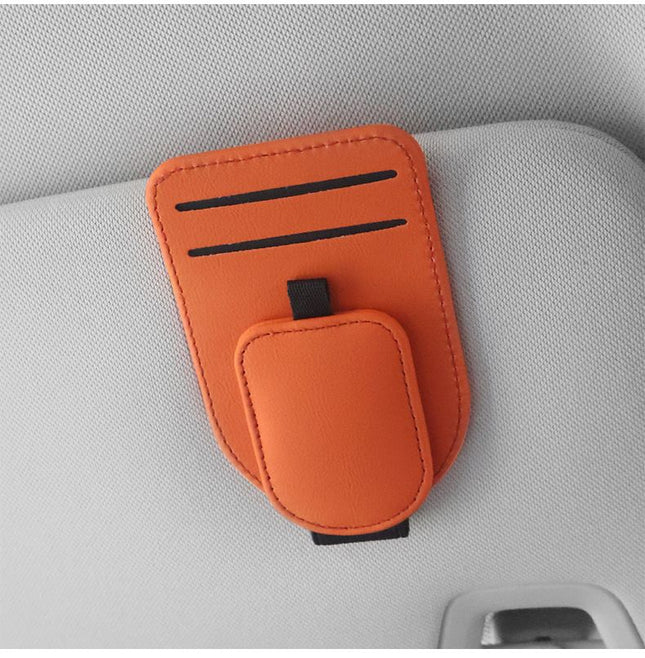 Orange Car Sun Visor Eyeglasses Holder Magnetic Glasses Clip with Card Storage Multifunction Auto
