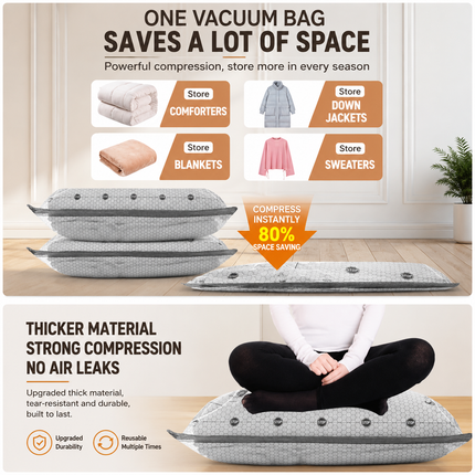 15-piece Travel Vacuum Storage Bags Set for Clothes and Bedding, Space Saving Compression Bags for Suitcases, Wardrobes and Seasonal Storage, Reusable PA+PE Vacuum Seal Bags