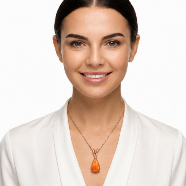 Orange Opal Teardrop Rose gold-plated chain Pendant Necklace for Women Elegant Sparkling Opal Drop – product detail