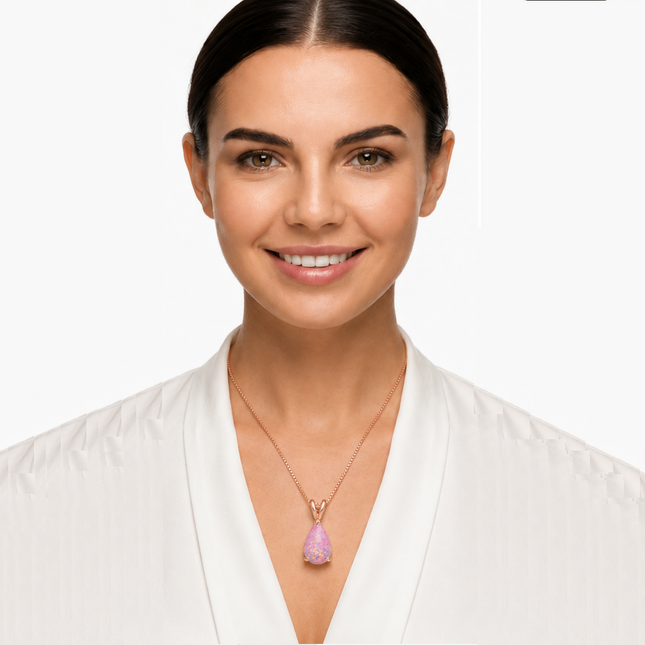 Pink Opal Teardrop Rose gold-plated chain Pendant Necklace for Women Elegant Sparkling Opal Drop Necklace – product detail