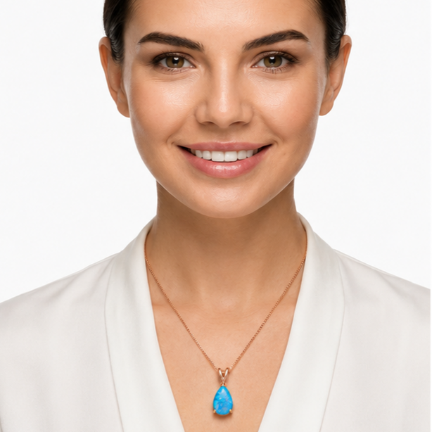 Blue Opal Teardrop Rose gold-plated chain Pendant Necklace for Women Elegant Sparkling Opal Drop Necklace – product detail