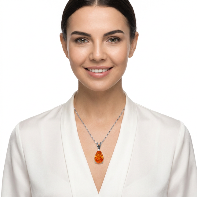 Orange Opal Teardrop Platinum-plated chain Pendant Necklace for Women Elegant Sparkling Opal Drop Necklace – product detail