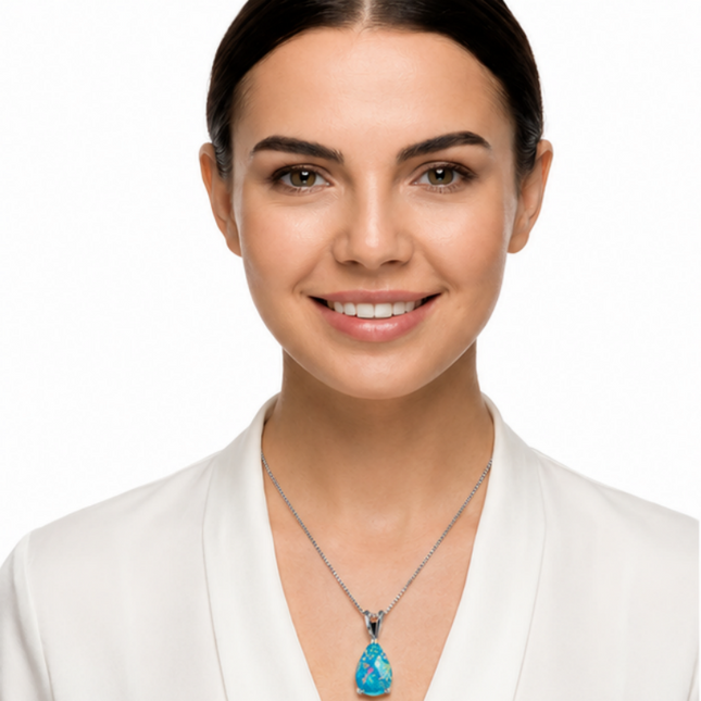 Blue Opal Teardrop Platinum-plated chain Pendant Necklace for Women Elegant Sparkling Opal Drop Necklace – product detail