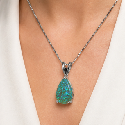 Green Opal Teardrop Platinum-plated chain Pendant Necklace for Women, Elegant Sparkling Opal Drop Necklace, Adjustable Chain Fashion Jewellery Gift