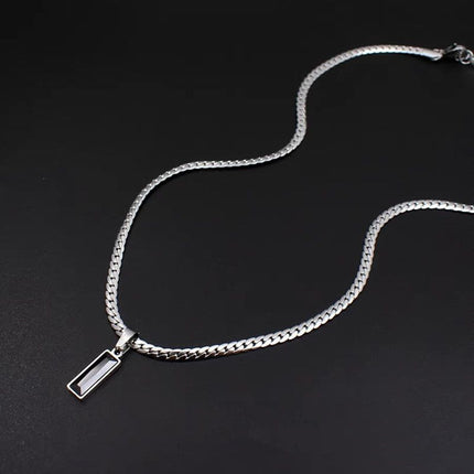 Black Zircon Bar Pendant Necklace 45cm+5cm for Men, Stainless Steel Cuban Chain Necklace, Minimalist Hip Hop Street Style Jewellery