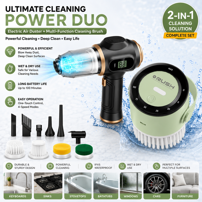 Black and Green Cordless 2-in-1 Cleaning Kit Vacuum cleaner(2 x 2000mAh) and Spin Scrubber