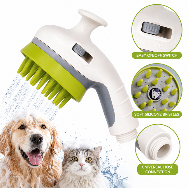 White Pet Bathing Shower Sprayer Brush with Water Control Switch Control Dog Grooming Massage Shampoo Rinse