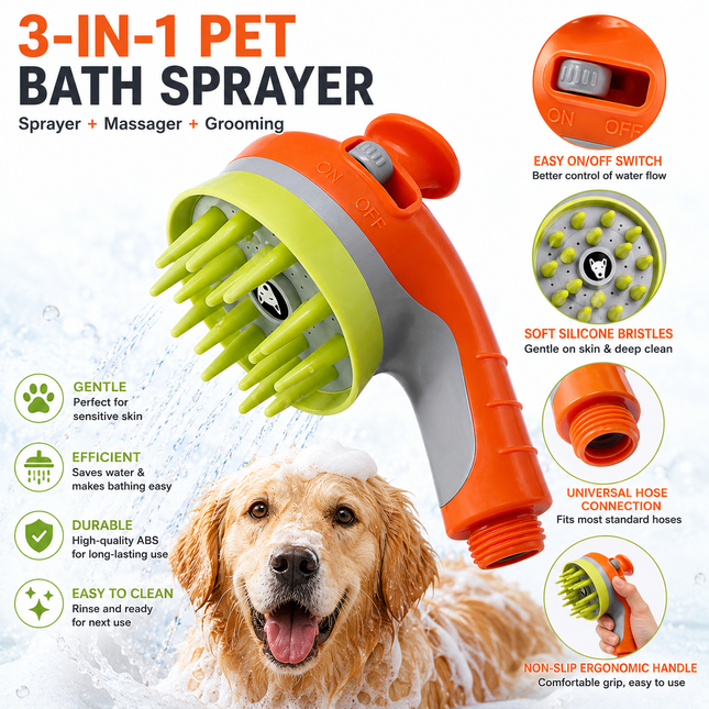 Blue Pet Bathing Shower Sprayer Brush with Water Control Switch Control Dog Grooming Massage Shampoo Rinse