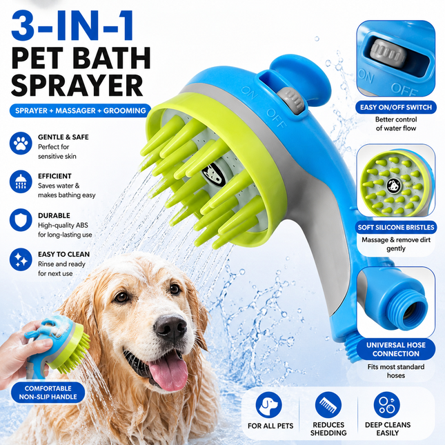Orange Pet Bathing Shower Sprayer Brush with Water Control Switch Control Dog Grooming Massage Shampoo