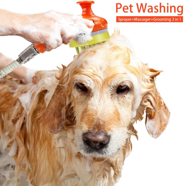 Orange Pet Bathing Shower Sprayer Brush with Water Control Switch Control Dog Grooming Massage Shampoo – product detail