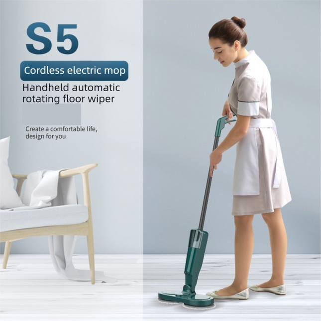 S5 Green Cordless Electric Spin Mop with Spray Function USB Rechargeable Floor – product detail