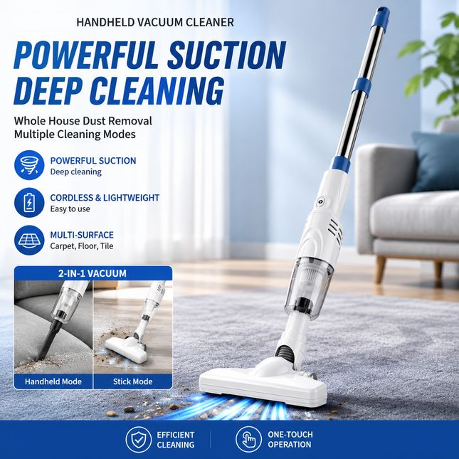 White Cordless Handheld Vacuum Cleaner with Extension Wand
