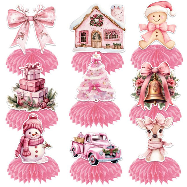 9 pcs Pink Christmas Honeycomb Table Centrepiece Set – product detail