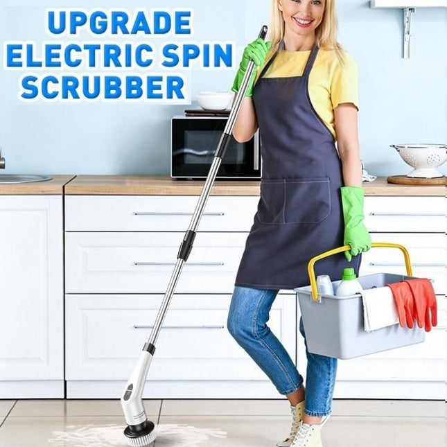 White 9 piece replaceable cleaning brush heads Electric Spin Scrubber with Extendable – product detail