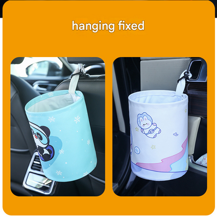panda pattern Car Blue Trash Can - Foldable Dual-Layer Waterproof Car Garbage Bin , Space-Saving, Easy Clean, Portable Storage for Vehicle Interior, Durable Faux Leather Material