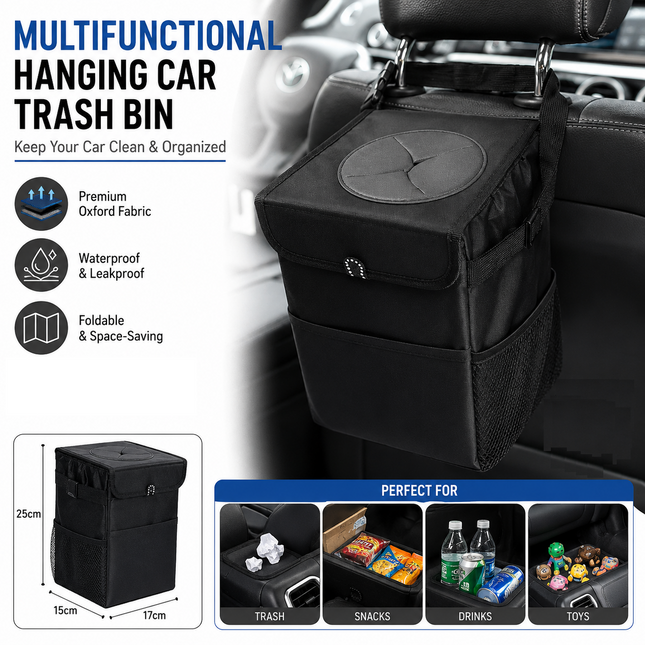 Black small size 15 17 25cm Car Trash Bin with Oxford Cloth V888-ELOSUNG53392