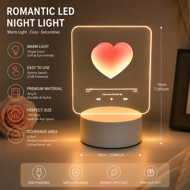 Pink Heart Design Creative Acrylic LED Night V888-ELOSUNG53395