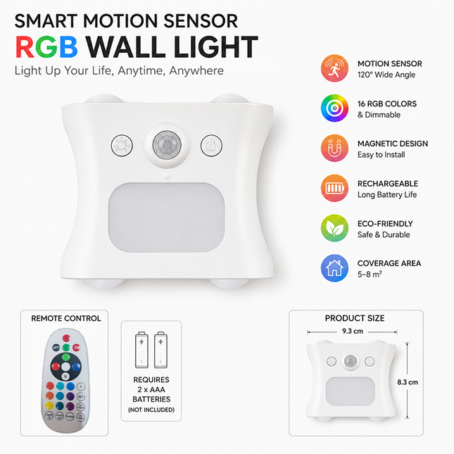 White Motion Sensor Wall Light Rechargeable Magnetic LED Ambient Wall Lamp with Remote Control 16