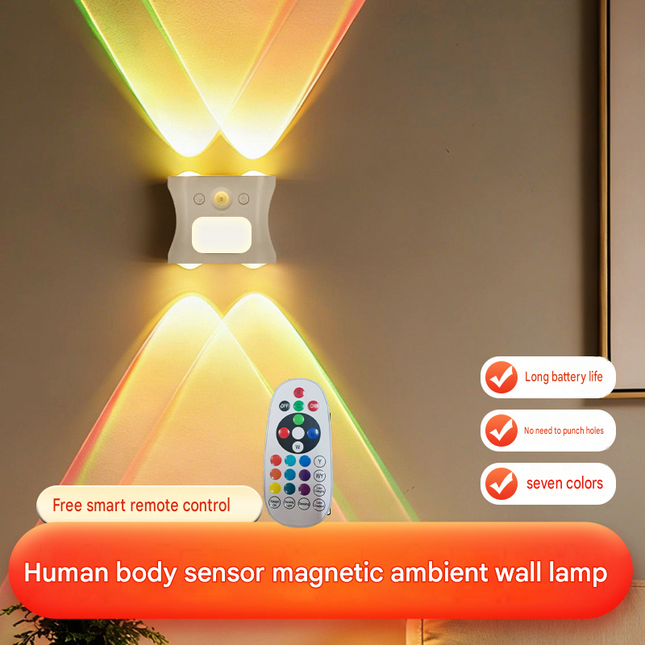2 pcs White Motion Sensor Wall Light Rechargeable Magnetic LED Ambient Wall Lamp with Remote – product detail
