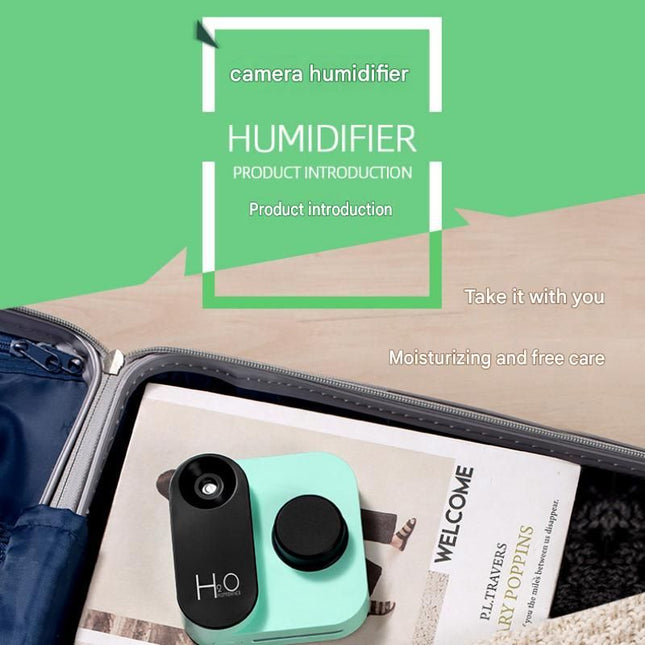 Green Mini Camera Humidifier USB Rechargeable Portable Water Bottle Humidifier with LED Night – product detail