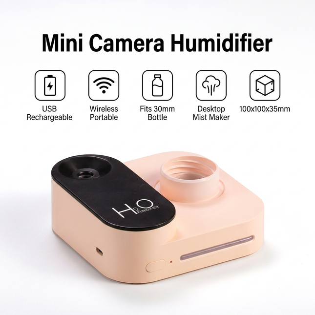 Pink Mini Camera Humidifier USB Rechargeable Portable Water Bottle Humidifier with LED Night