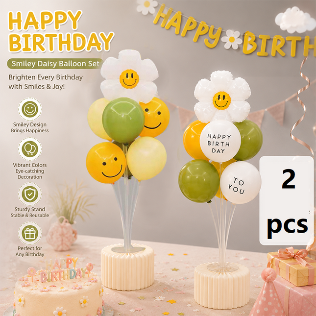 2 Pack Daisy Birthday Balloon Table Centerpiece Set(Happy Birthday letter style and pale yellow