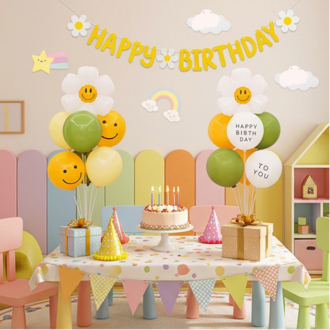 2 Pack Daisy Birthday Balloon Table Centerpiece Set(Happy Birthday letter style and pale yellow – product detail
