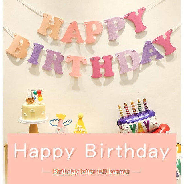 Blue and Pink Happy Birthday Felt Banner Garland Reusable Birthday Party Hanging Decoration – product detail