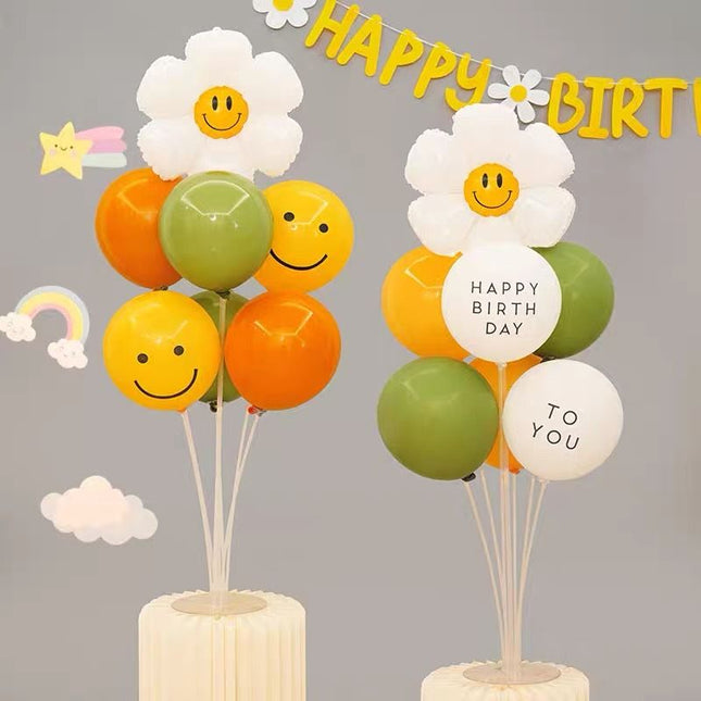 3-pcs Birthday Party Decoration Set with 2-pack Smiley Daisy Balloon Centerpieces & Orange and – product detail