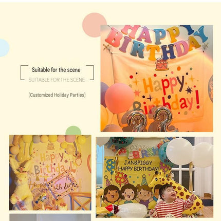 3-pcs Birthday Party Decoration Set with 2-pack Smiley Daisy Balloon Centerpieces & Orange and Yellow Happy Birthday Felt Banner,  Birthday Party Decor Kit, Photo Booth Backdrop Supplies