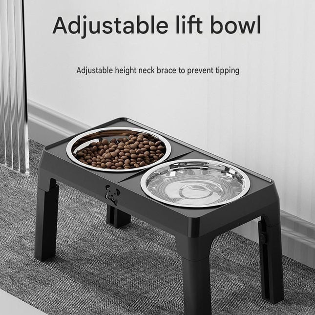 Black Adjustable Elevated Dog Bowl Stand with Stainless Steel Double Bowls Foldable Raised Pet – product detail