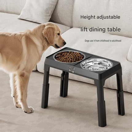 Black Adjustable Elevated Dog Bowl Stand with Stainless Steel Double Bowls, Foldable Raised Pet Feeding Station for Medium & Large Dogs, Anti-Slip Height Adjustable Food and Water Feeder