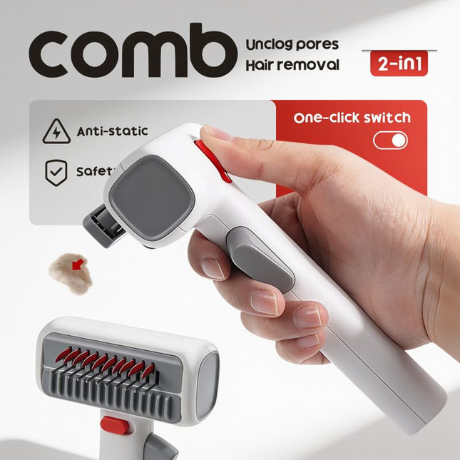 White and Grey 2-in-1 Pet Dematting & Deshedding Grooming Comb Self-Cleaning Dog and Cat Brush