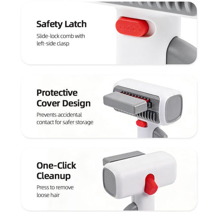 White and Grey 2-in-1 Pet Dematting & Deshedding Grooming Comb, Self-Cleaning Dog and Cat Brush with One-Click Hair Removal, Stainless Steel Undercoat Rake for Dogs, Cats & Small Pets