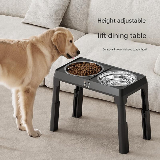 Pet Care Bundle Set Grey Adjustable Elevated Double Dog Bowl & White and Grey 2-in-1 – product detail