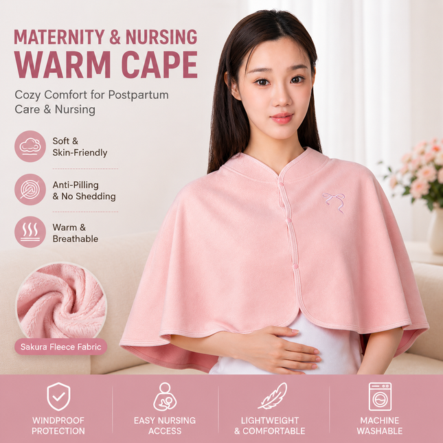 Pink Maternity Nursing Shoulder Wrap Cape Ultra Soft Sakura Fleece Postpartum Shawl Windproof