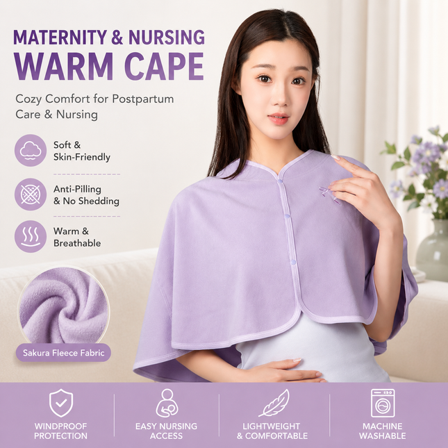 Purple Maternity Nursing Shoulder Wrap Cape Ultra Soft Sakura Fleece Postpartum Shawl Windproof