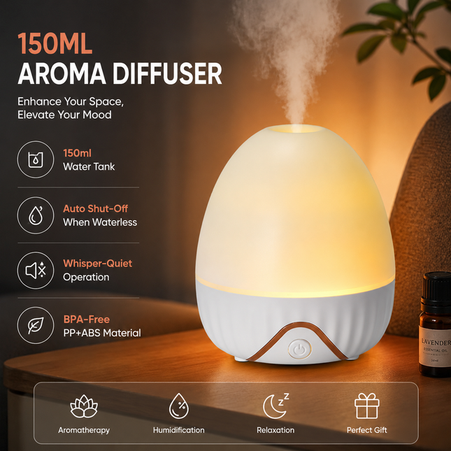 White Bud-shaped aroma diffuser 150ml Ultrasonic Aroma Diffuser Humidifier with Night Light Essential