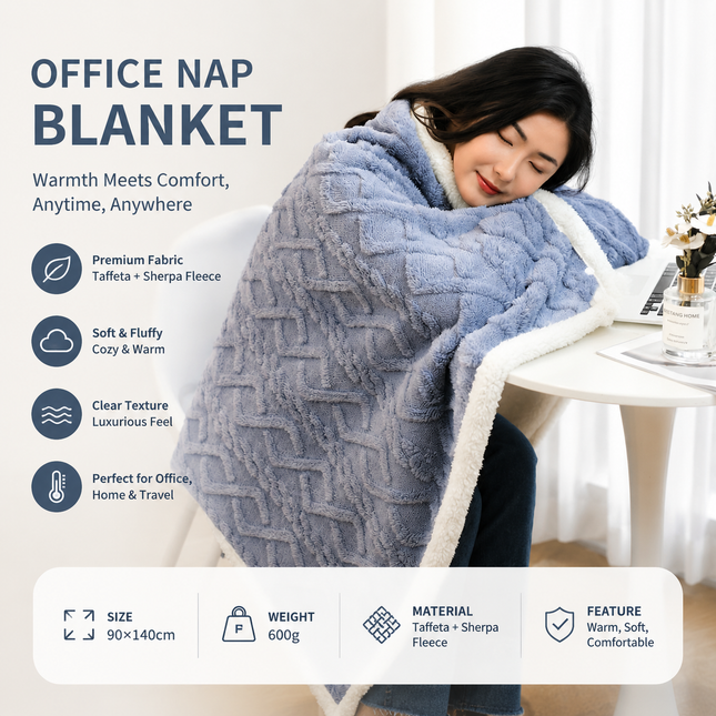 Blue 90 x 140cm Textured bar knit pattern Sherpa Fleece and Taffeta Throw Blanket Soft Loungewear Shawl