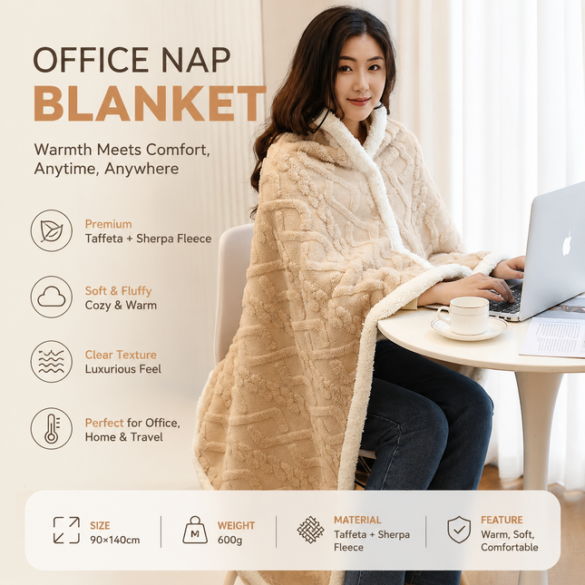 Khaki 90 x 140cm Textured bar knit pattern Sherpa Fleece and Taffeta Throw Blanket Soft Loungewear Shawl