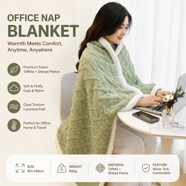 Green 90 x 140cm Textured bar knit pattern Sherpa Fleece and Taffeta Throw Blanket Soft Loungewear Shawl