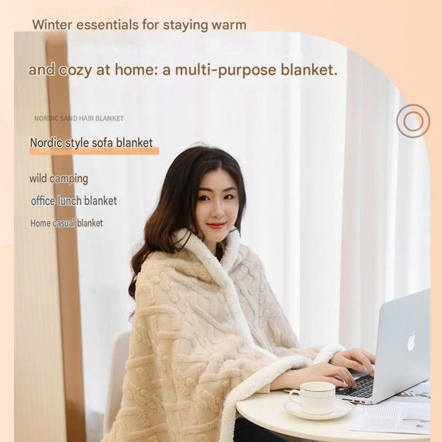 Green 90 x 140cm Textured bar knit pattern Sherpa Fleece and Taffeta Throw Blanket Soft Loungewear Shawl – product detail