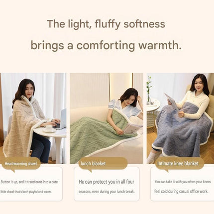 3-piece Office Comfort Gift Bundle Set – White Aromatherapy Diffuser, White Self-Stirring Cup & Khaki Sherpa Throw Blanket for Work, Home & Travel Relaxation（Please provide your own gift box）